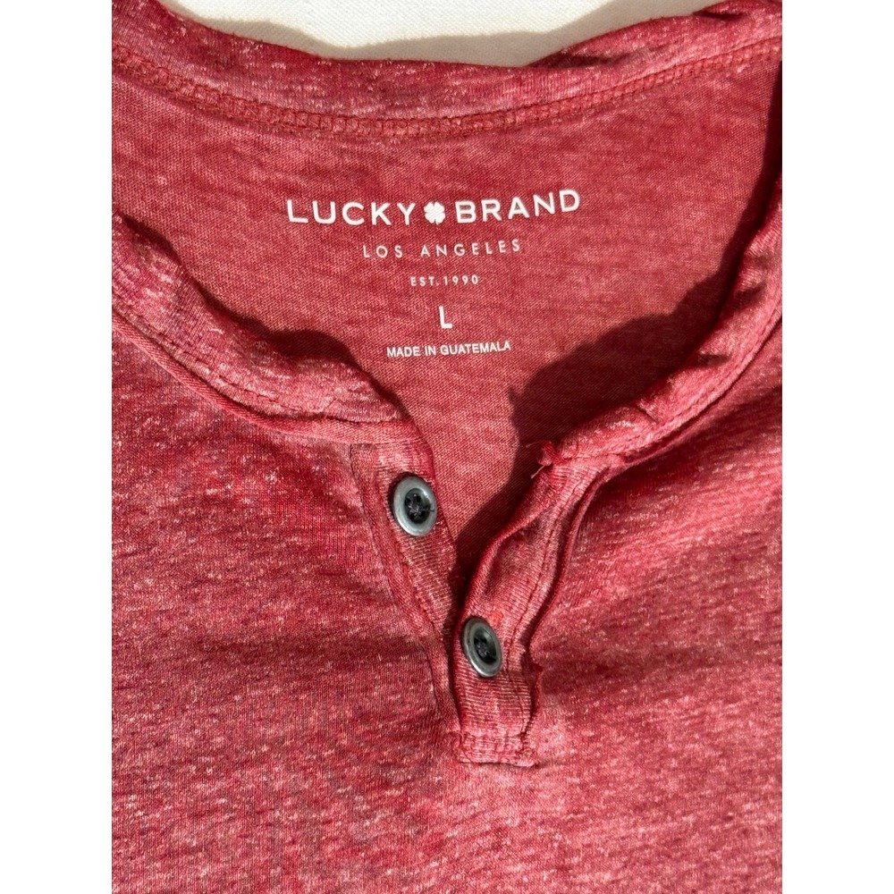 Lucky Brand Mens Red Heathered Short Sleeve Henley Shirt Large